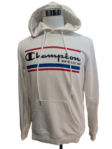 CHAMPION Sweat à Capuche Homme S Blanc Logo Drapeau Américain Hoodie Sport