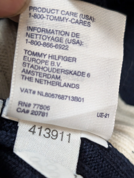 Pull Tommy Hilfiger Femme Rare Col Montant à Pressions - Marine & Blanc M