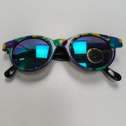 Lunettes de soleil Femmes Camouflage Jaune Violet Bleu Verres Ronds Iridium Y2K