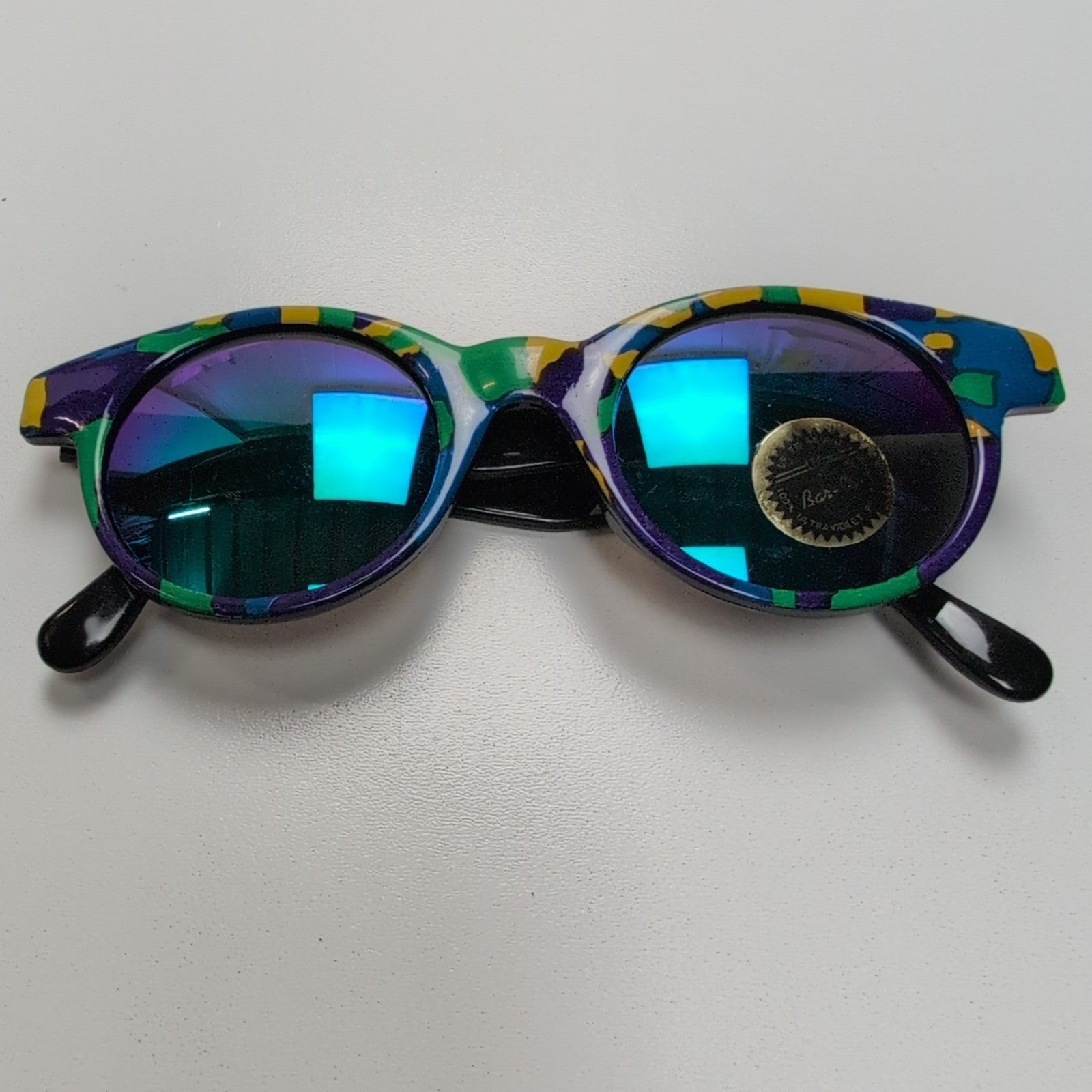 Lunettes de soleil Femmes Camouflage Jaune Violet Bleu Verres Ronds Iridium Y2K