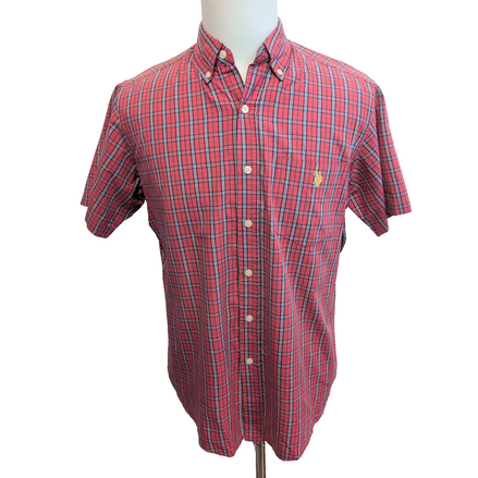 Chemise US Polo Assn rouge carreaux poche logo jaune manches courtes M