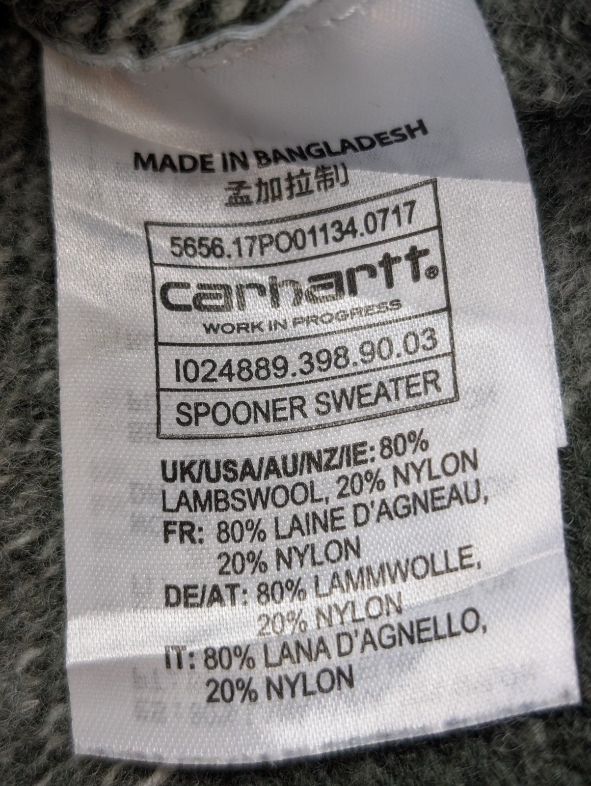 Pull CARHARTT Épais 80% Laine d'Agneau Vert Kaki Femme Taille L (Petit)