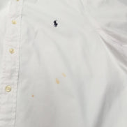Chemise Ralph Lauren L blanc uni manches courtes logo bleu marine coton