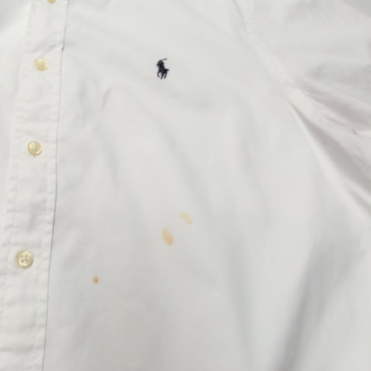 Chemise Ralph Lauren L blanc uni manches courtes logo bleu marine coton