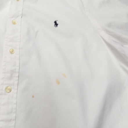 Chemise Ralph Lauren L blanc uni manches courtes logo bleu marine coton