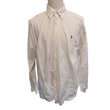 Chemise Ralph Lauren XL XXL Blanche Logo Marron Button Down Shirt