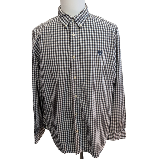 Chemise Chaps 100% coton marron petits carreaux manches longues 1 poche XLTG