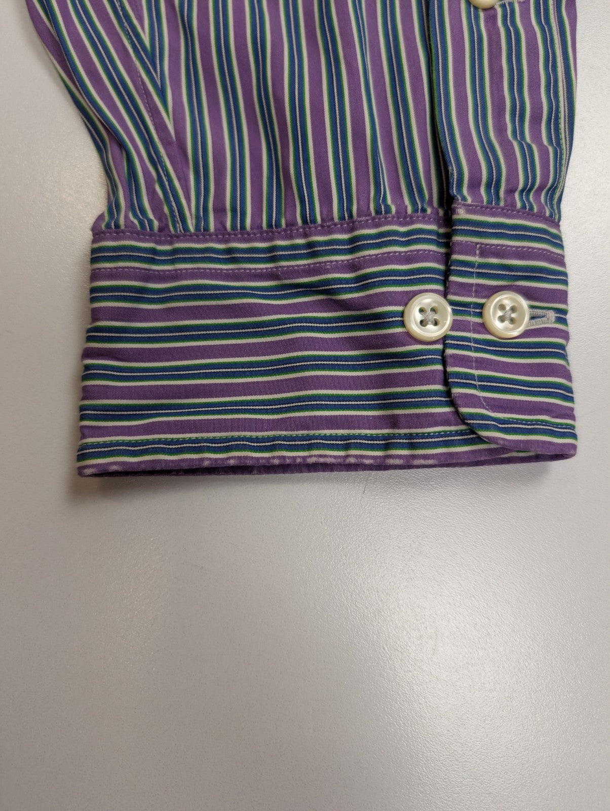 Chemise Polo Ralph Lauren Shirt XL Custom Fit Violet Rayée Logo Vert Button Down
