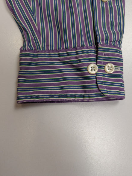 Chemise Polo Ralph Lauren Shirt XL Custom Fit Violet Rayée Logo Vert Button Down