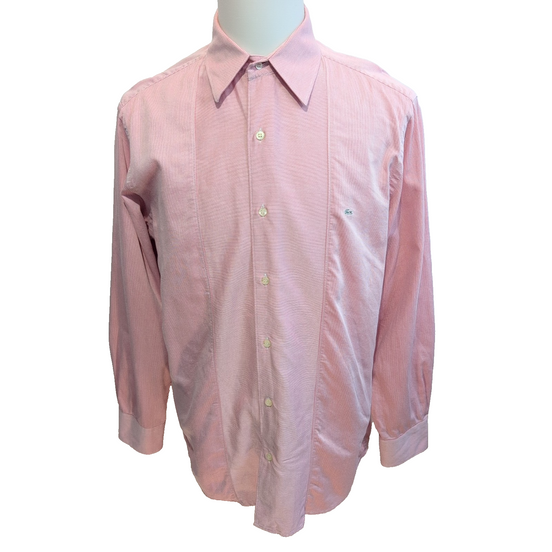 Lacoste chemise rose pâle fines rayures logo blanc taille XL 42