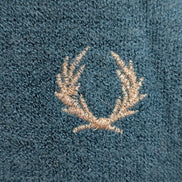 Pull Fred Perry Femme L Bleu Vert 100% Laine Made in Italy Logo Argenté
