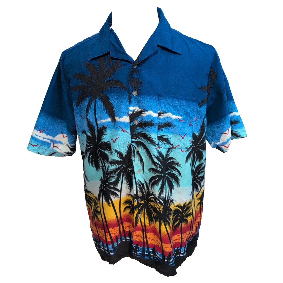 Chemise Hawaïenne Point Zero M Palmiers Couché Soleil Multicolore manches courte