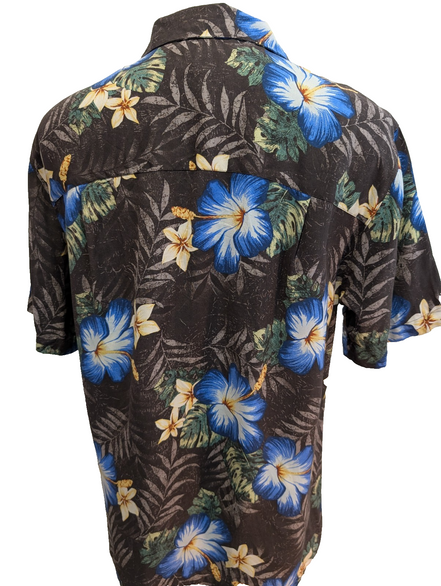 Chemise Hawaïenne Island Shores - 100% Soie Lavable - Marron Floral - Taille M