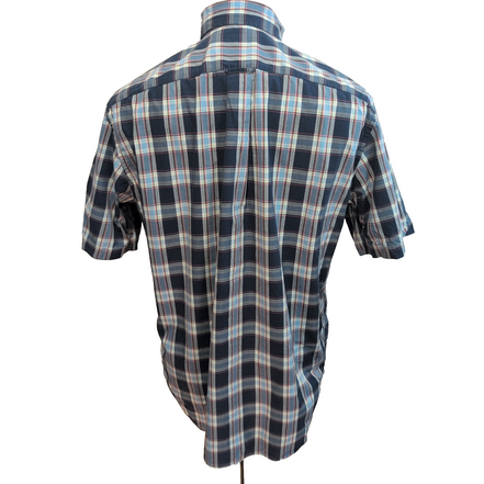 Chemise Nautica Classic Fit L Bleu Marine Carreaux 100% Coton Manches courtes