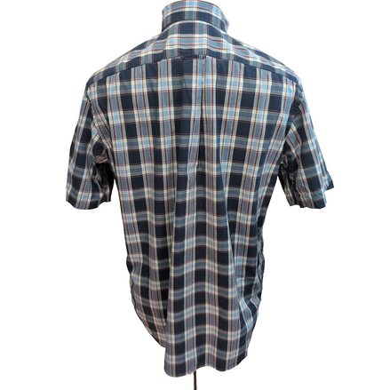 Chemise Nautica Classic Fit L Bleu Marine Carreaux 100% Coton Manches courtes