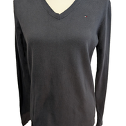 Pull Fin Tommy Hilfiger Femme Col V Bleu Marine Taille M Logo Brodé