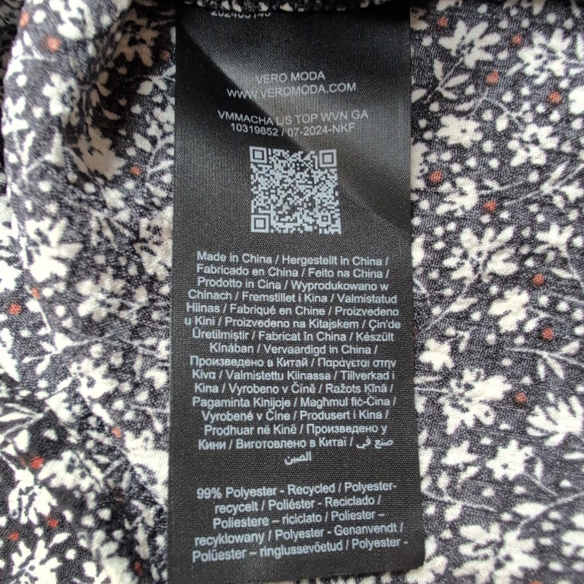Haut Femme Vero Moda Taille XS Noir Fleuri Blanc Manches Bouffantes Neuf
