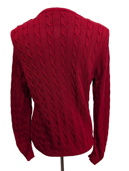 Pull Lauren Ralph Lauren Femme Rouge Satiné Torsadé Boutons Métal Taille L