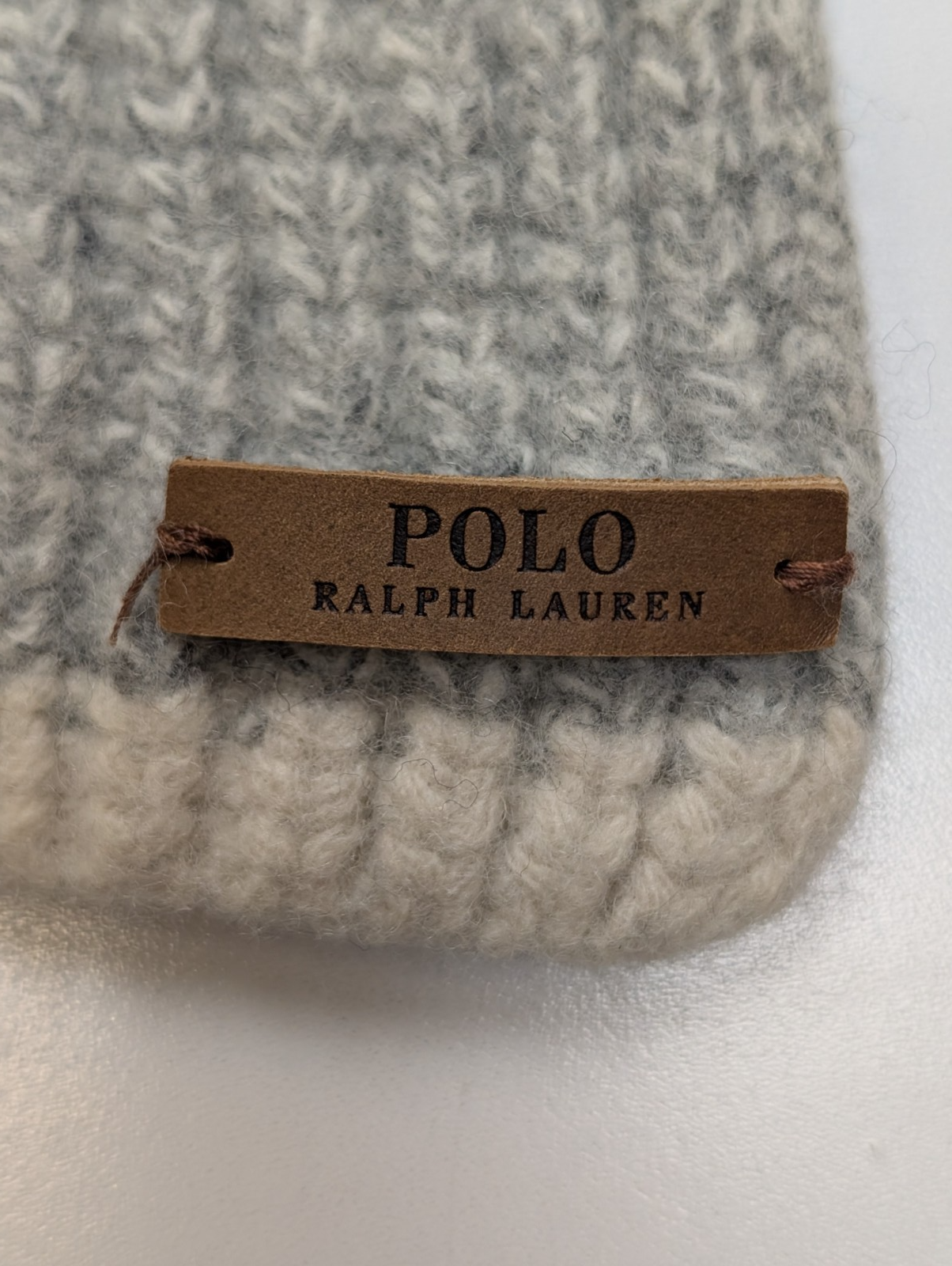 Écharpe Polo Ralph Lauren Grise Côtelée Laine Mérinos Logo Cuir