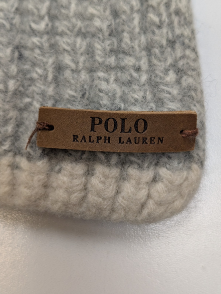 Écharpe Polo Ralph Lauren Grise Côtelée Laine Mérinos Logo Cuir