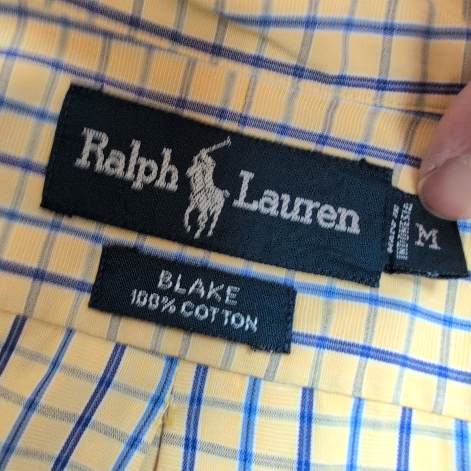 Chemise Ralph Lauren Blake M Jaune Carreaux Bleu Coton Logo Bleu Marine