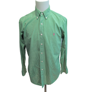 Chemise Ralph Lauren Classic Fit Homme M Vert Vichy Logo Rose Coton