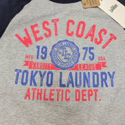 T-shirt Tokyo Laundry Taille S Gris Bleu Baseball 100% Coton Neuf Étiquette