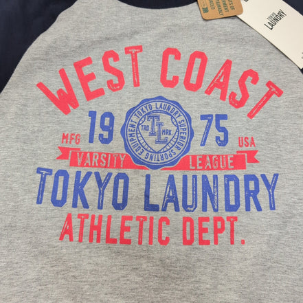 T-shirt Tokyo Laundry Taille S Gris Bleu Baseball 100% Coton Neuf Étiquette