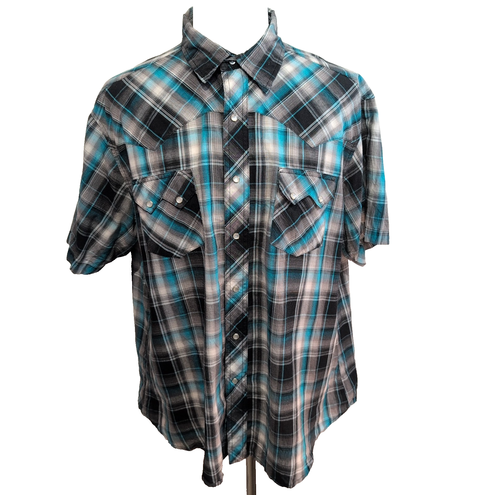 Chemise Wrangler Manches Courtes Turquoise à Carreaux à Poches Taille XL