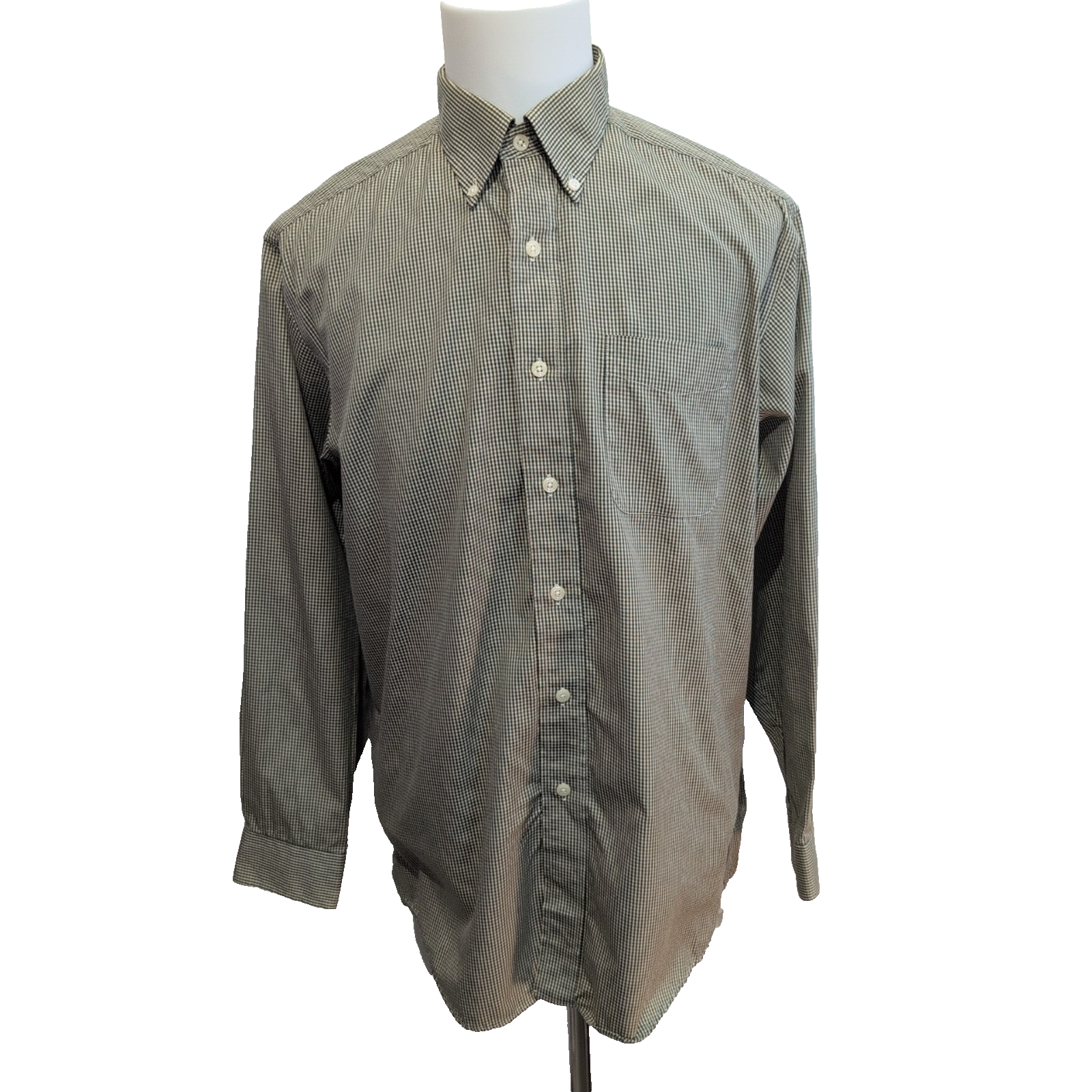 Chemise LL Bean kaki micro carreaux 100% coton 1 poche L