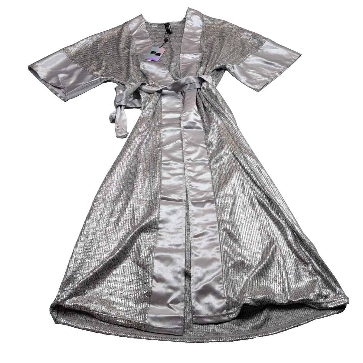 Déshabillé Bikki Beach Cyrille T. S/M Argent Brillant Long NEUF Luxe