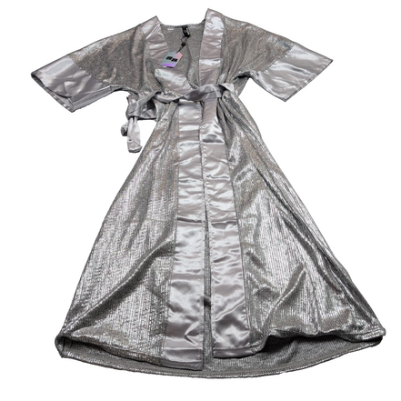 Déshabillé Bikki Beach Cyrille T. S/M Argent Brillant Long NEUF Luxe