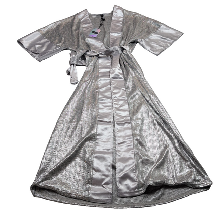 Déshabillé Bikki Beach Cyrille T. S/M Argent Brillant Long NEUF Luxe