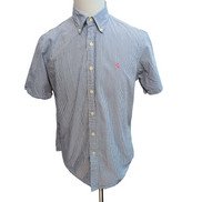 Chemise Ralph Lauren M Bleu Rayures Gauffrées Logo Rose manches courtes