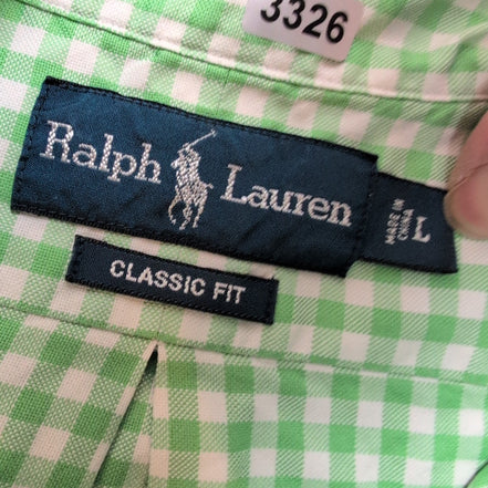 Chemise Ralph Lauren L Vert Carreaux Classic Fit Coton Logo Marron Poche