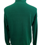 Pull Col Roulé Ralph Lauren Vert 100% Coton Logo Marron - Taille S