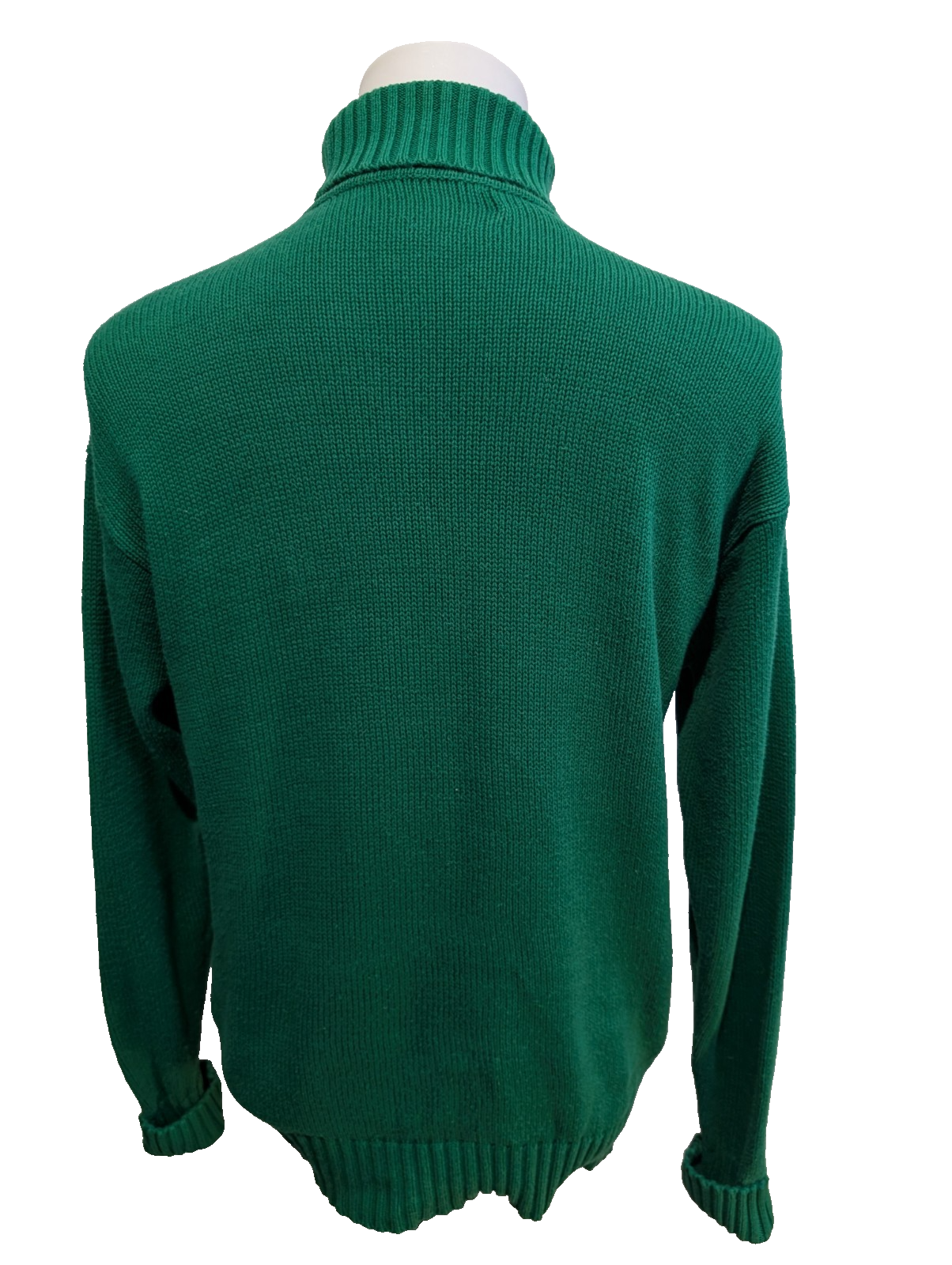 Pull Col Roulé Ralph Lauren Vert 100% Coton Logo Marron - Taille S