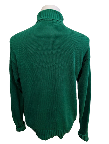 Pull Col Roulé Ralph Lauren Vert 100% Coton Logo Marron - Taille S
