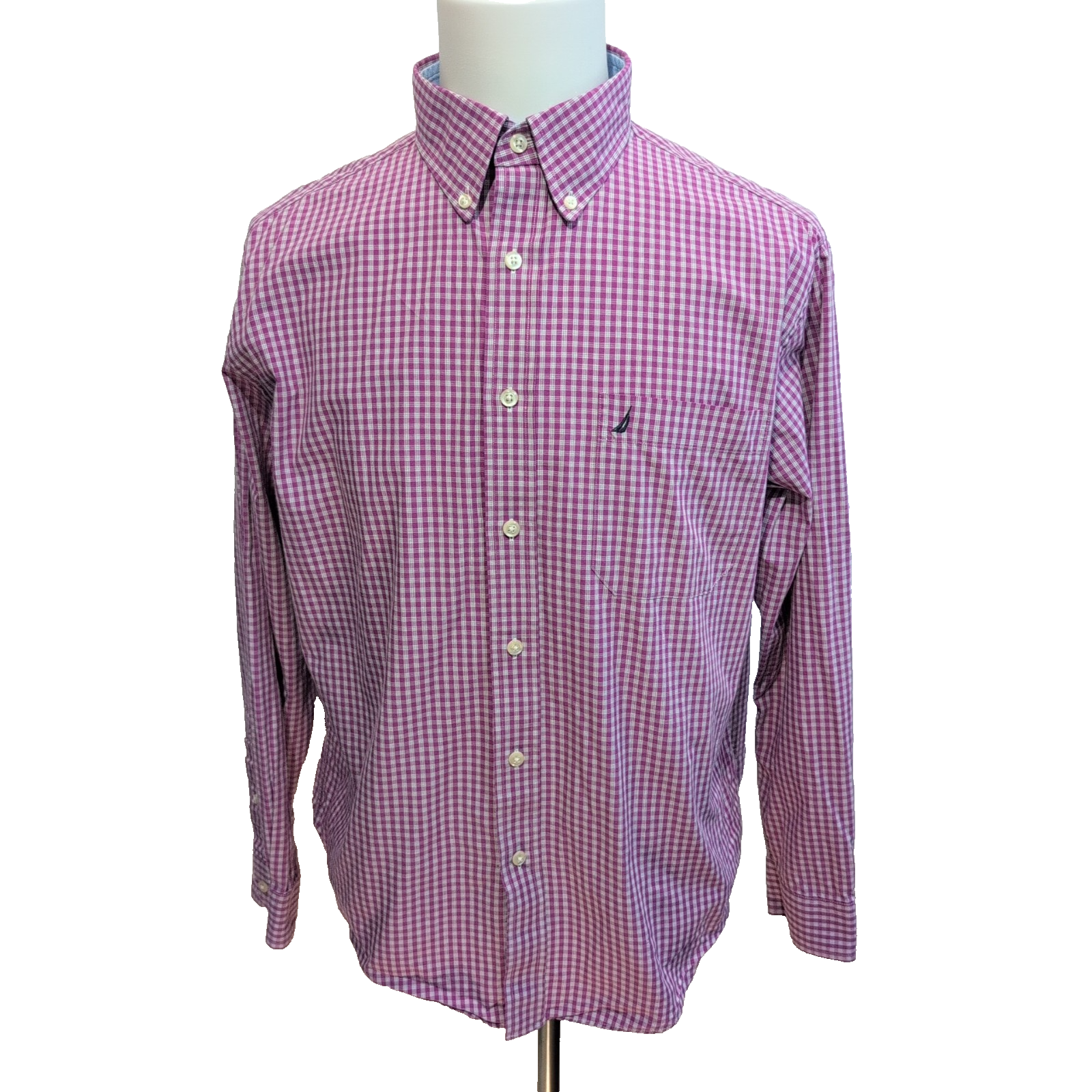 Chemise Nautica XL Rose Fuchsia Carreaux Classic Fit 100% Coton Logo Brodé
