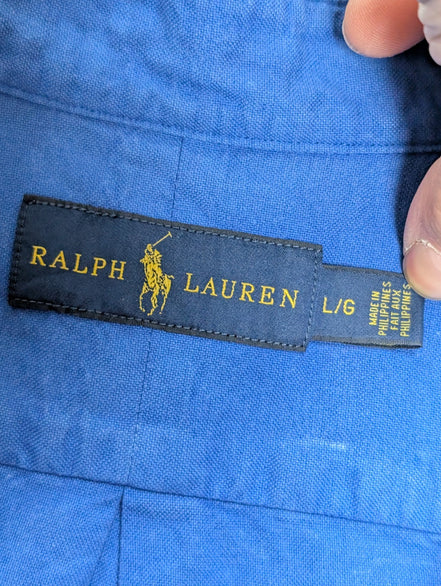 Ralph Lauren Chemise L Bleu Uni Logo Rose Fluo Manches courtes
