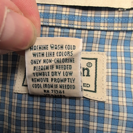 Chemise LL Bean bleu ciel petits carreaux manches longues 1 poche L
