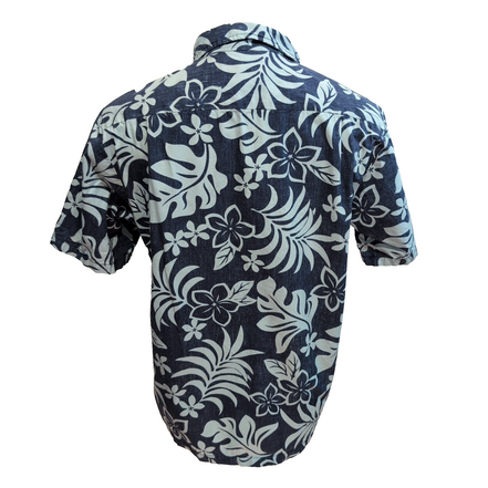Chemise Hawaïenne Bishop St Apparel M Made in Hawaii 100% Coton Bleu Feuillage