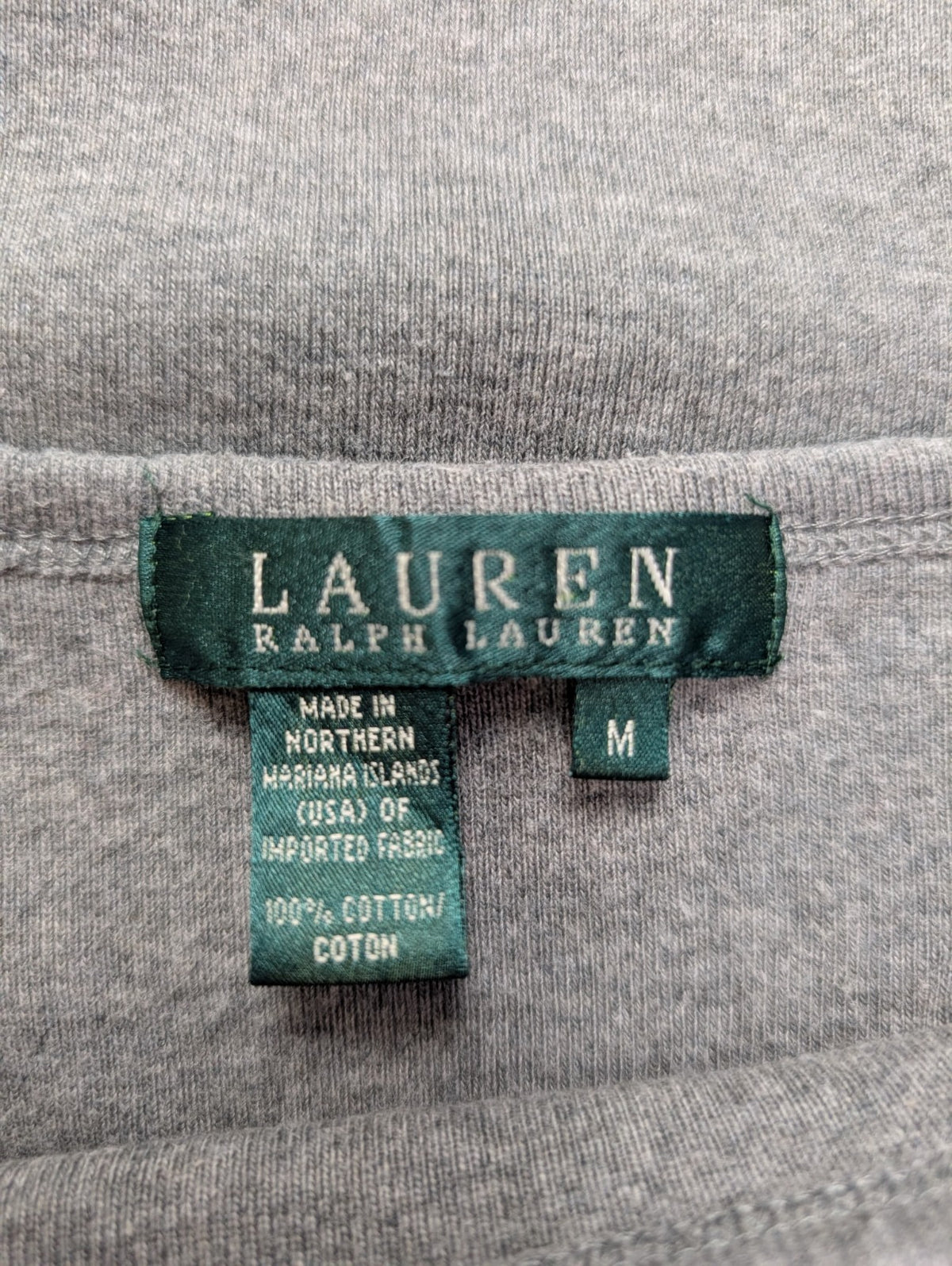 Pull LAUREN Ralph Lauren M gris coton Made in USA logo RL manches longues 
