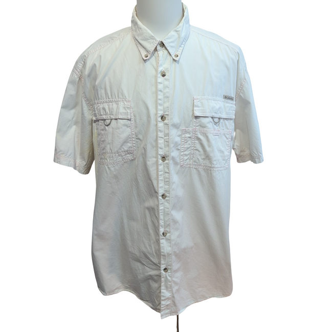 Chemise COLUMBIA Homme XXL Blanche Rose Pâle Manches Courtes Technique