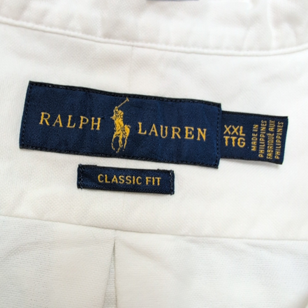 Chemise Ralph Lauren Classic Fit XXL Blanc Uni Logo Marron manches longues