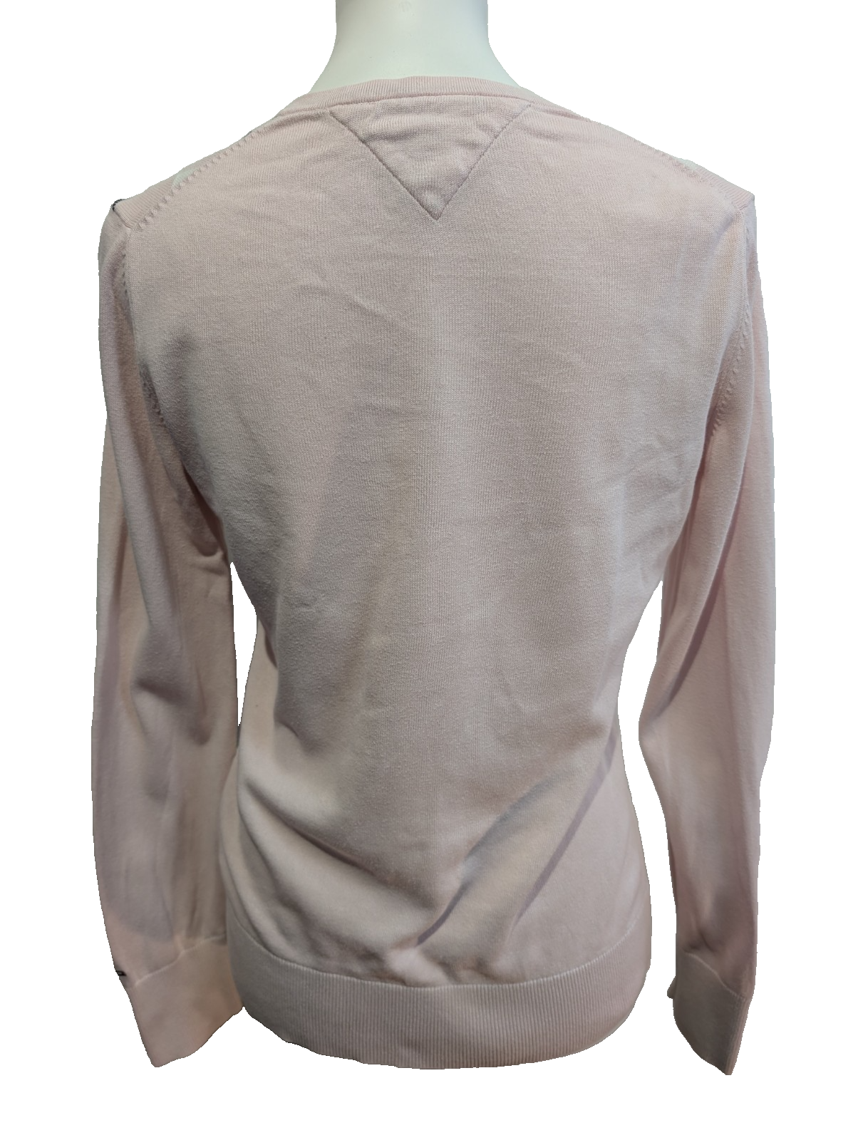 Pull Fin Tommy Hilfiger Femme Col V Rose Motif Losanges Coton Pima Taille M