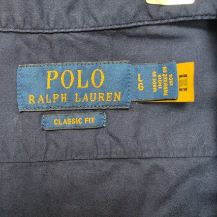 Chemise Polo Ralph Lauren L Bleu Marine Hawaïenne Logo Blanc QR manches courtes