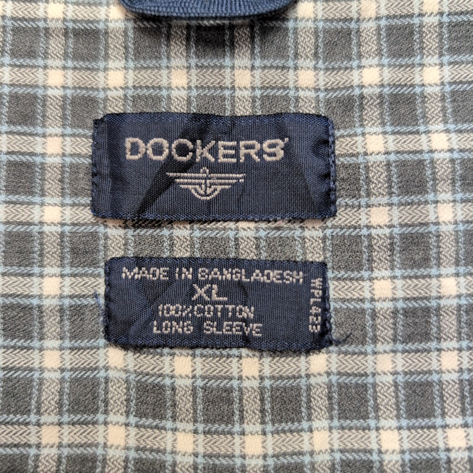 Chemise Dockers XL Kaki Carreaux MC 100% Coton Poche manches courtes