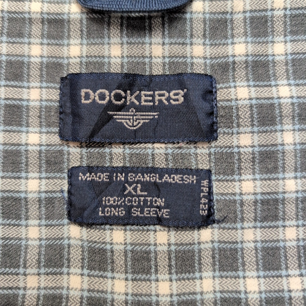 Chemise Dockers XL Kaki Carreaux MC 100% Coton Poche manches courtes