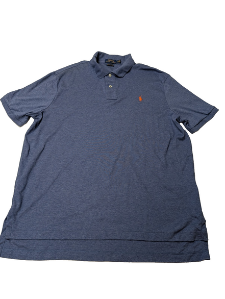 Polo manches courtes Polo Ralph Lauren XL bleu chiné logo orange Pima Soft Touch